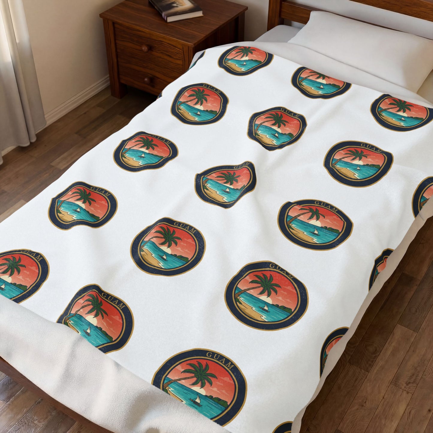 Guam Seal Velveteen Plush Blanket — Modern Island Emblem Throw