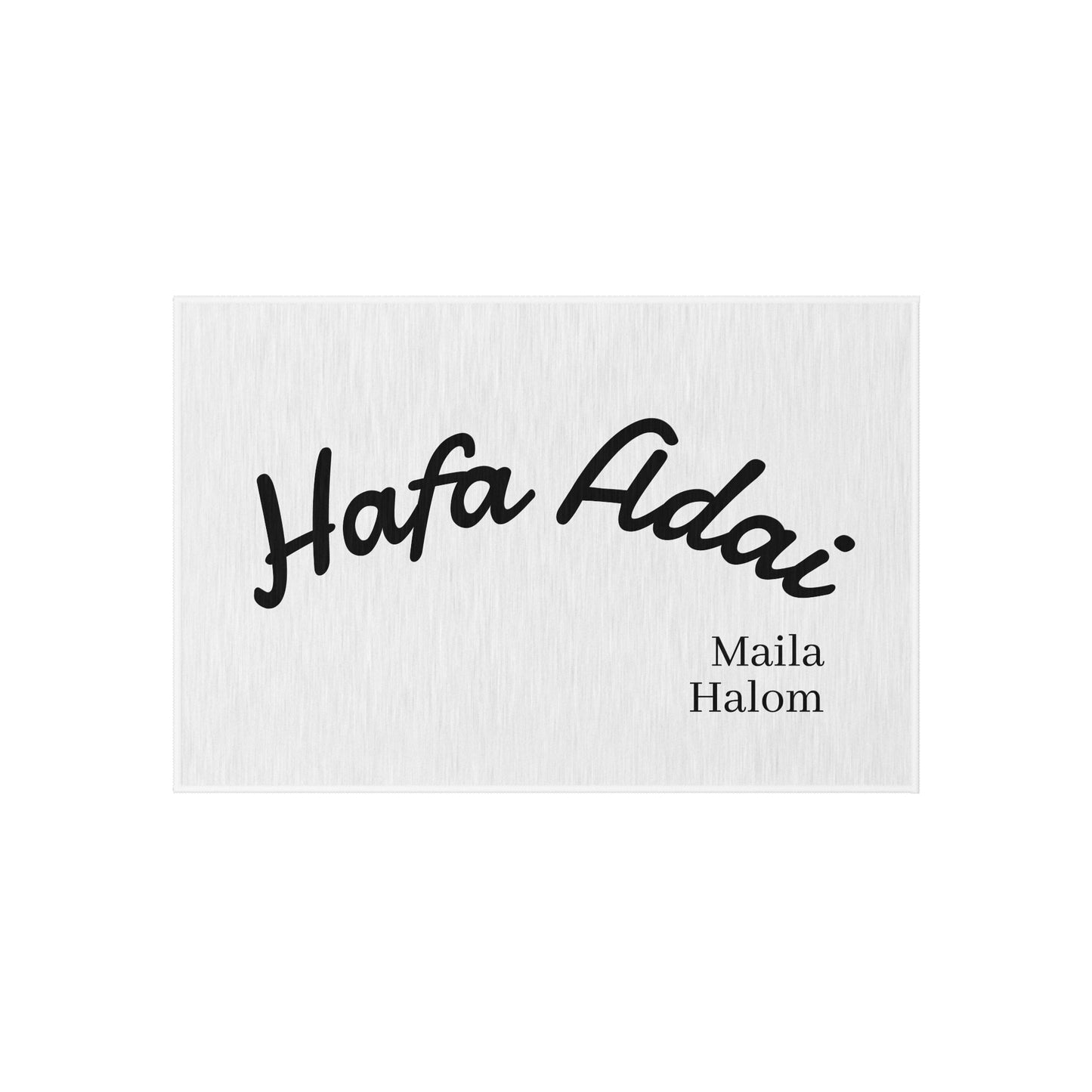 Outdoor Rug — "Hafa Adai" Welcome Mat (Chic Coastal Guam Greeting, Maila Halom Text)