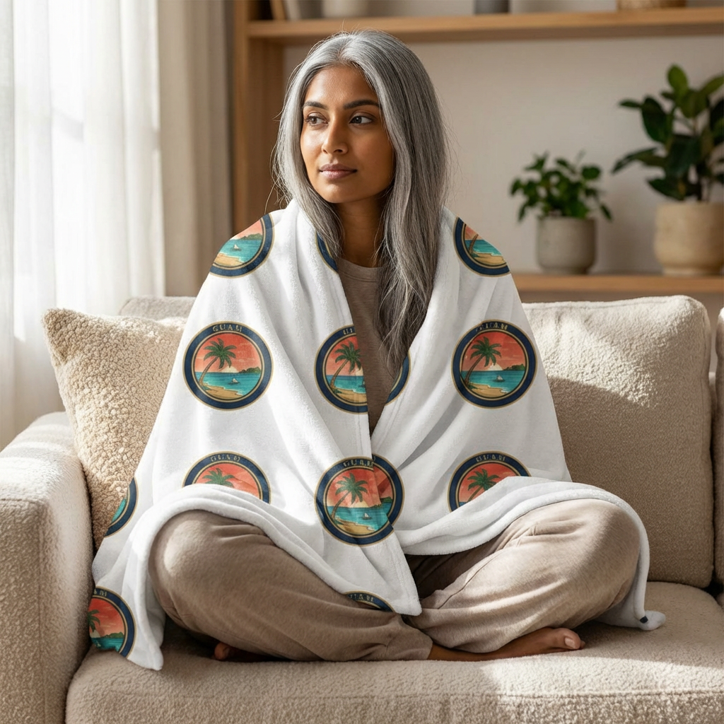 Guam Seal Velveteen Plush Blanket — Modern Island Emblem Throw