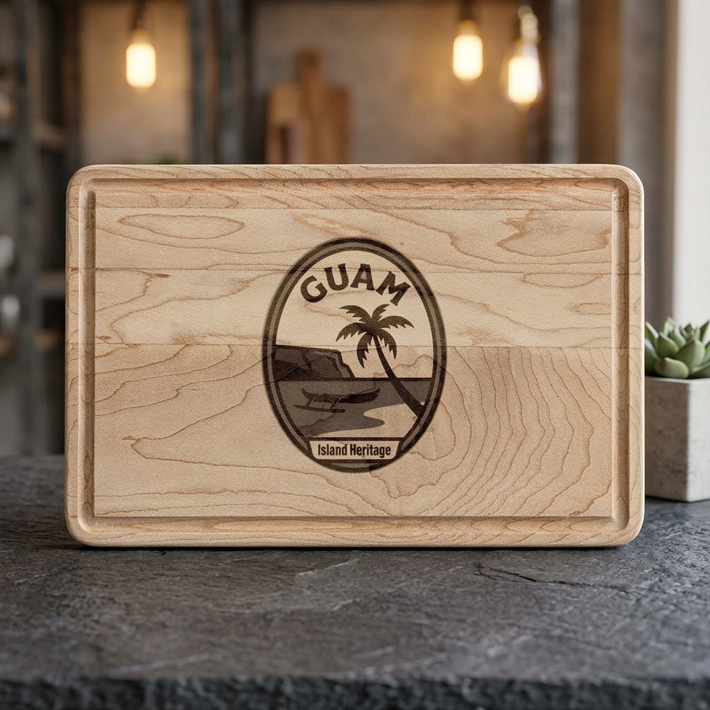 Guam Engraved Wooden Cutting Board — Island Heritage Palm Design