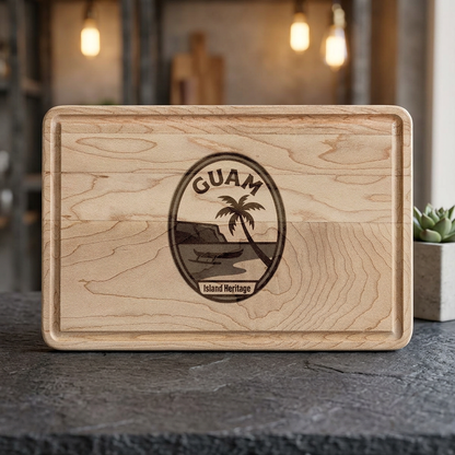 Guam Engraved Wooden Cutting Board — Island Heritage Palm Design